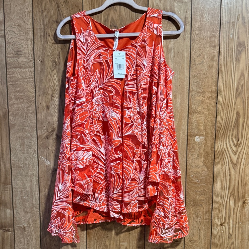 NY Collection Red and White Floral Sleeveless Top